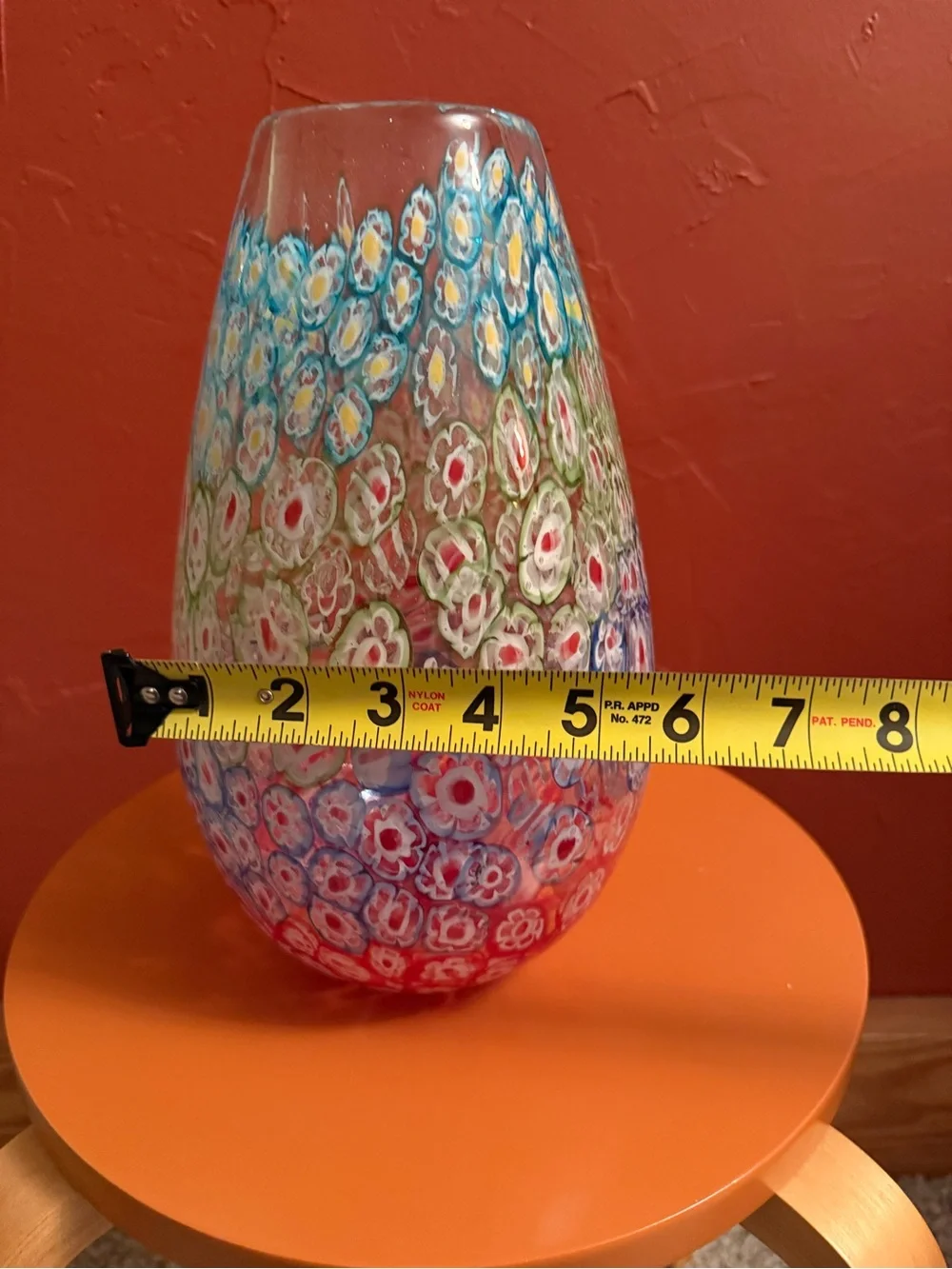 Pier 1 Millefiori Floral Glass Vase in Red, Blue, Green, Cream